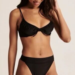 Abercrombie & Fitch Black Underwire Bralette Bikini Top Size L Tie Back Swim Bra